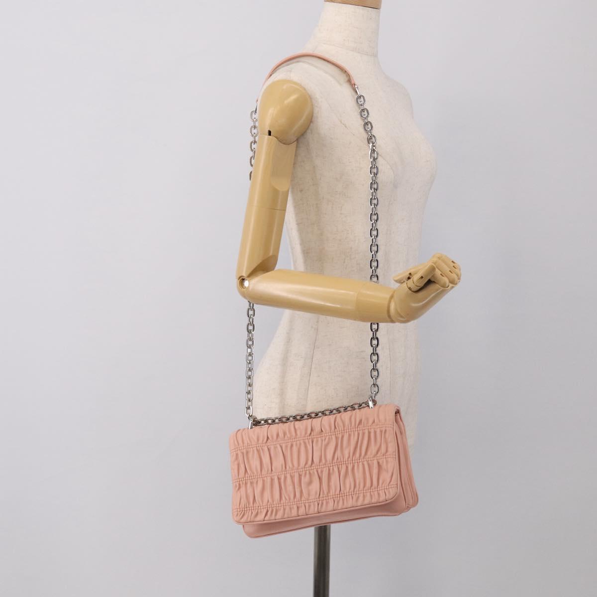 PRADA Chain Shoulder Bag Leather Pink Silver Auth 210425V
