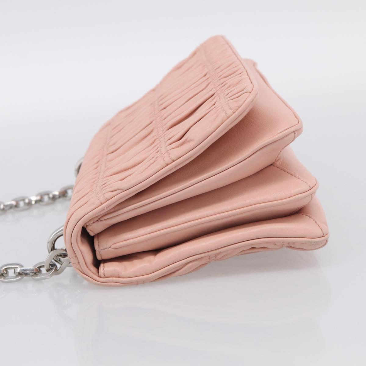 PRADA Chain Shoulder Bag Leather Pink Silver Auth 210425V