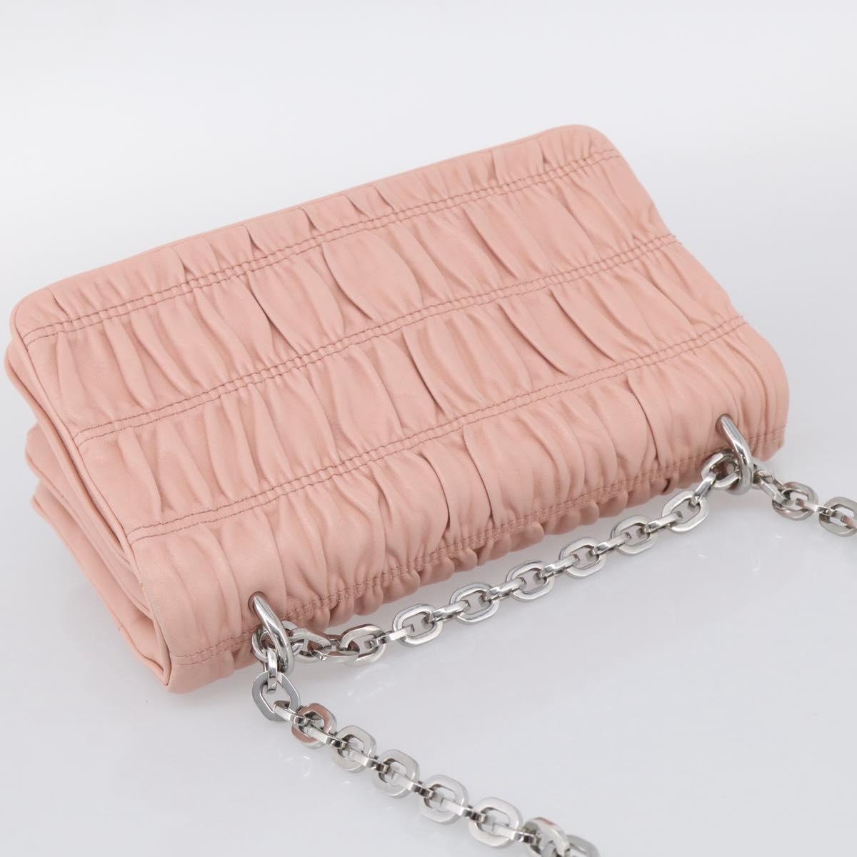 PRADA Chain Shoulder Bag Leather Pink Silver Auth 210425V