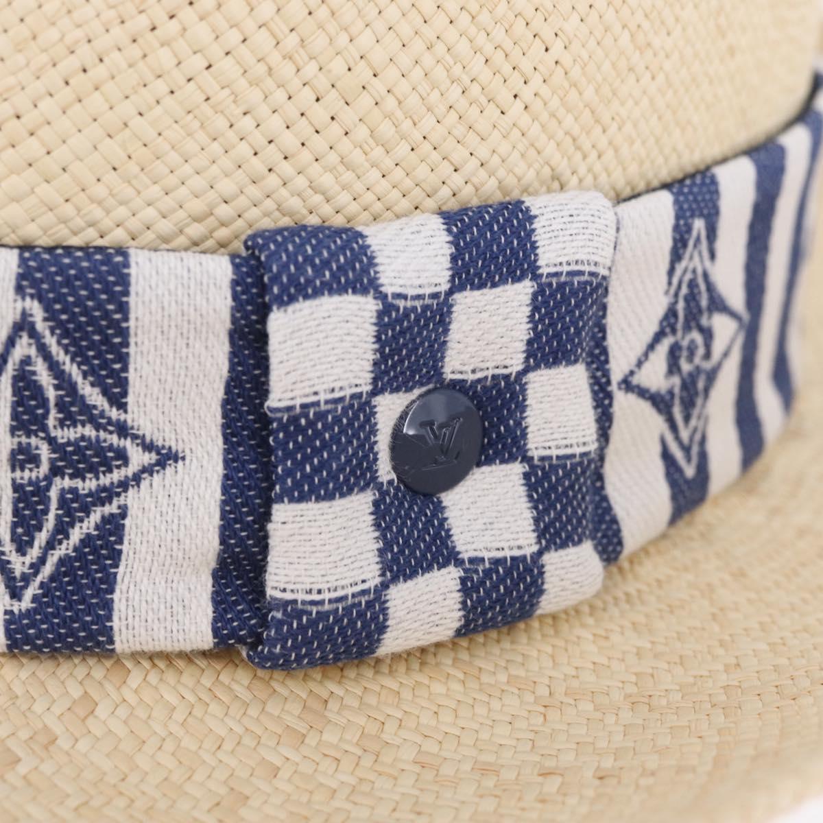 LOUIS VUITTON Chapeau Paille Graphical Cut Hat Straw 24.4"" Beige Auth 210427M
