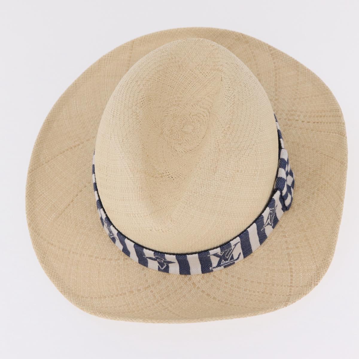 LOUIS VUITTON Chapeau Paille Graphical Cut Hat Straw 24.4"" Beige Auth 210427M