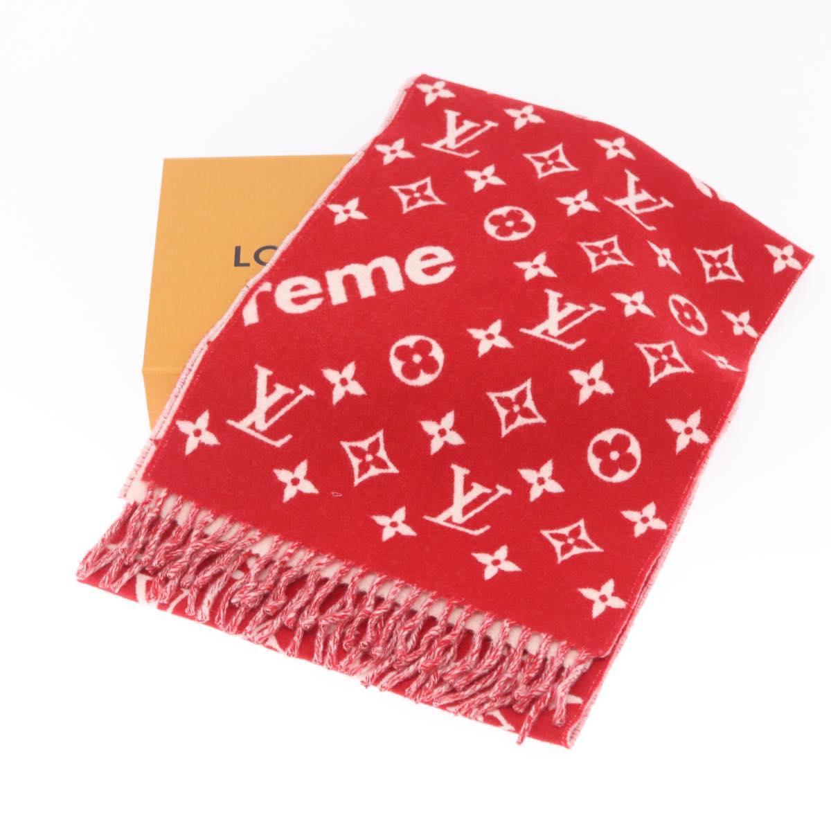 LOUIS VUITTON Supreme Collaboration Scarf Wool Red MP1890 LV Auth 210428SM