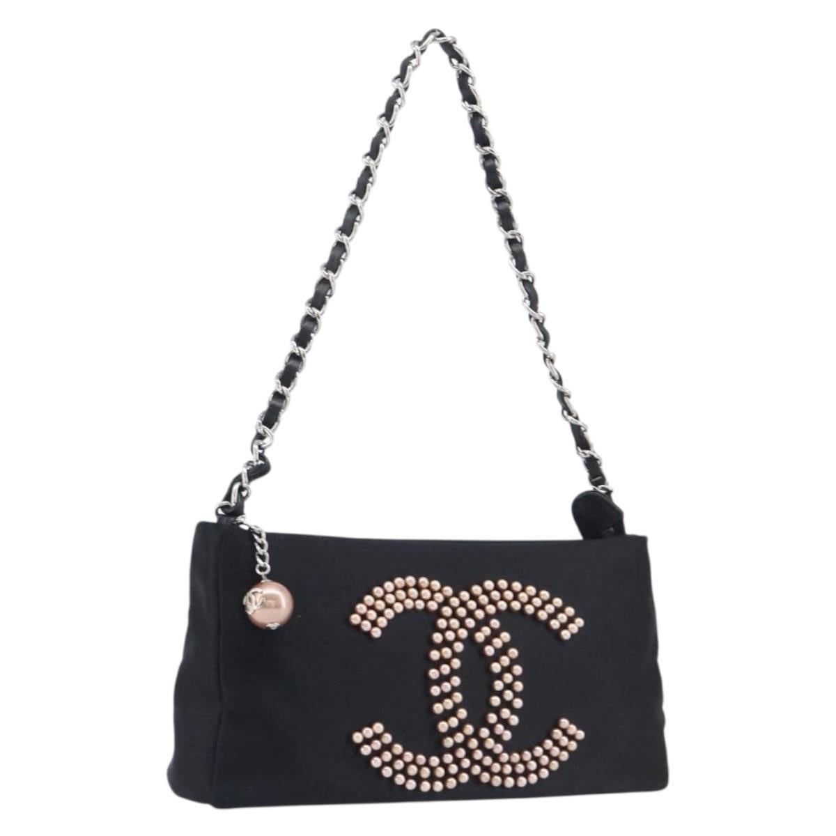CHANEL COCO Mark Shoulder Bag Satin Black Silver CC Auth 210441V