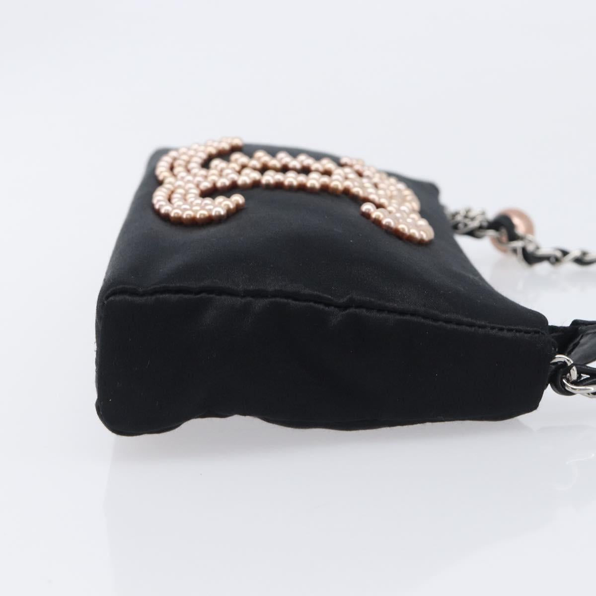 CHANEL COCO Mark Shoulder Bag Satin Black Silver CC Auth 210441V