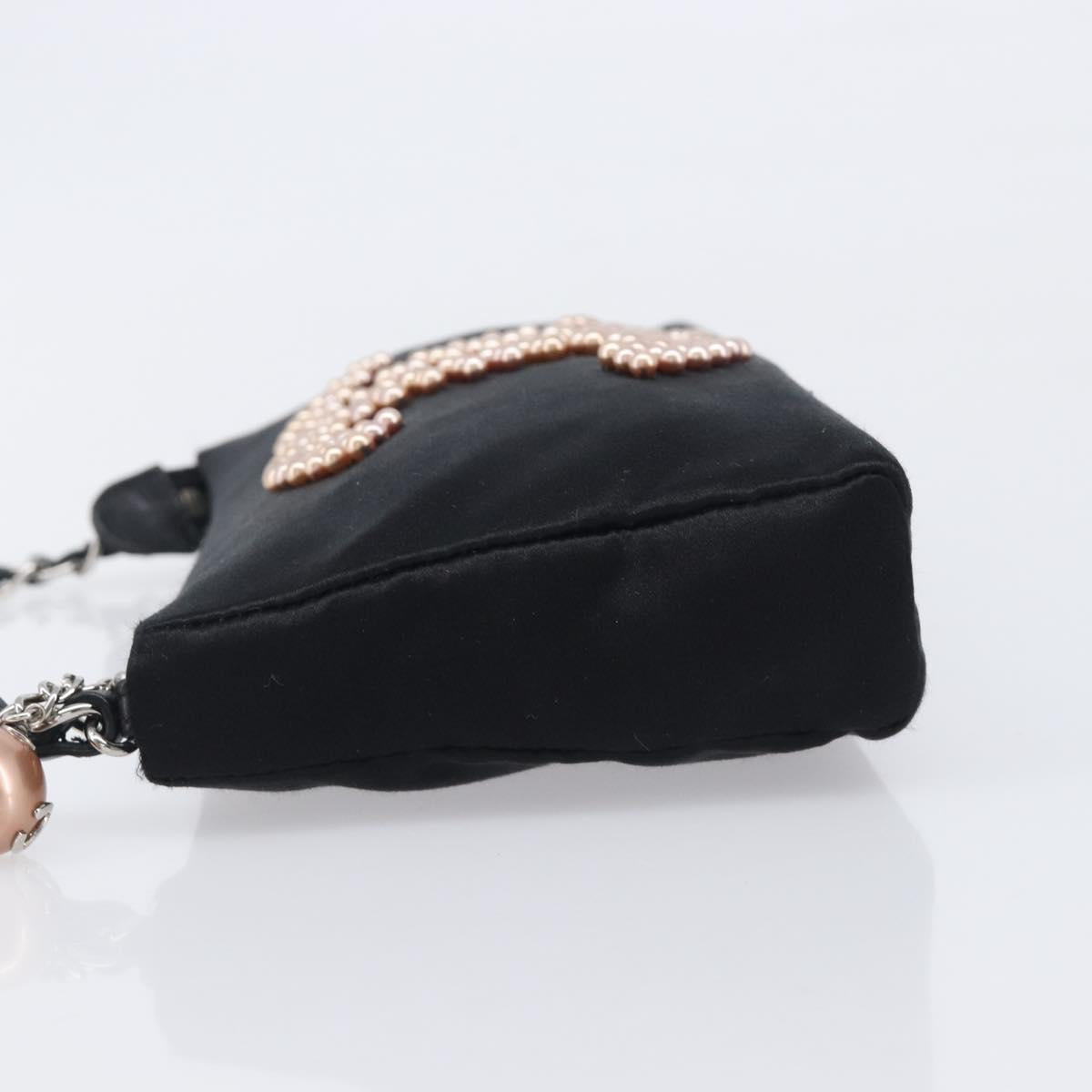 CHANEL COCO Mark Shoulder Bag Satin Black Silver CC Auth 210441V