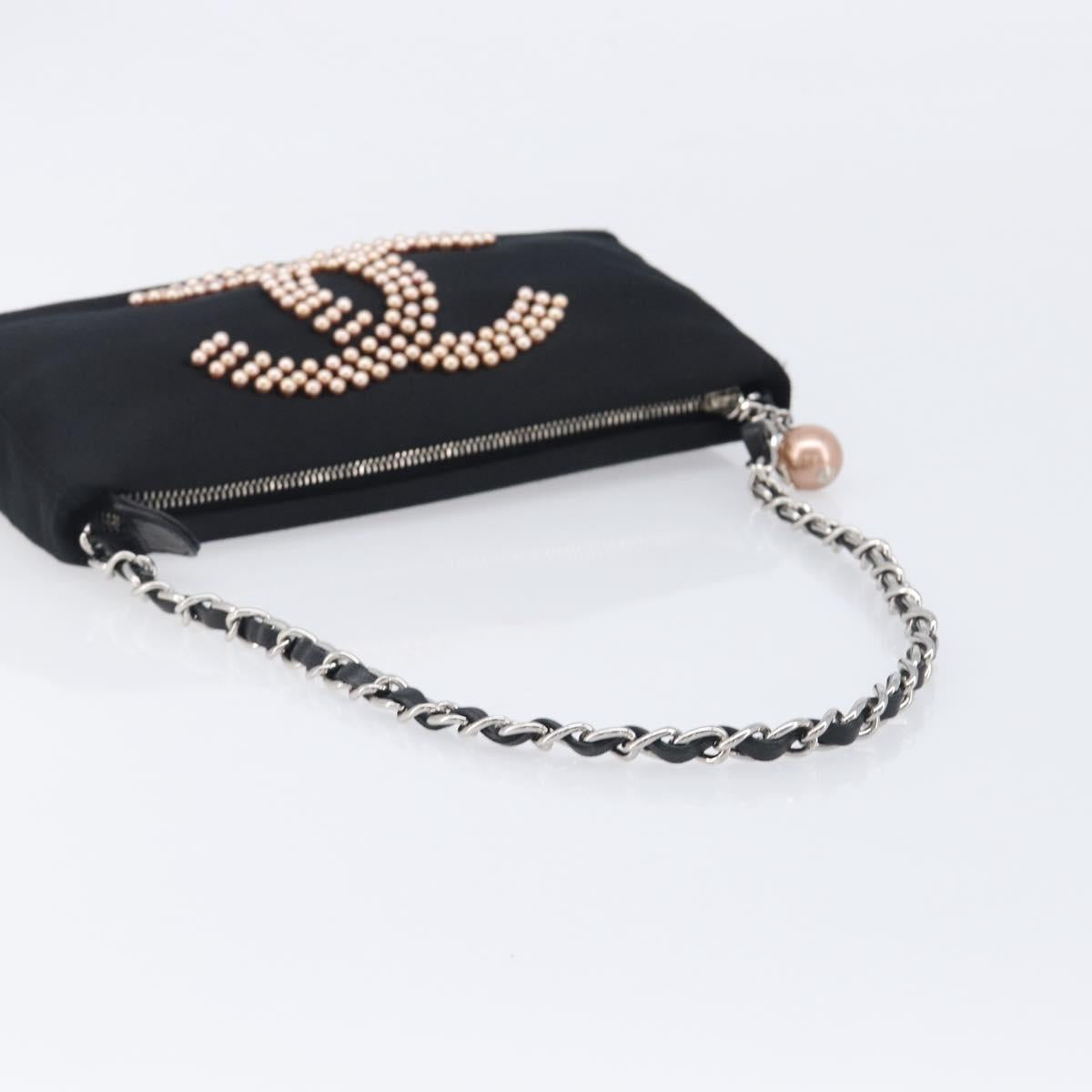 CHANEL COCO Mark Shoulder Bag Satin Black Silver CC Auth 210441V