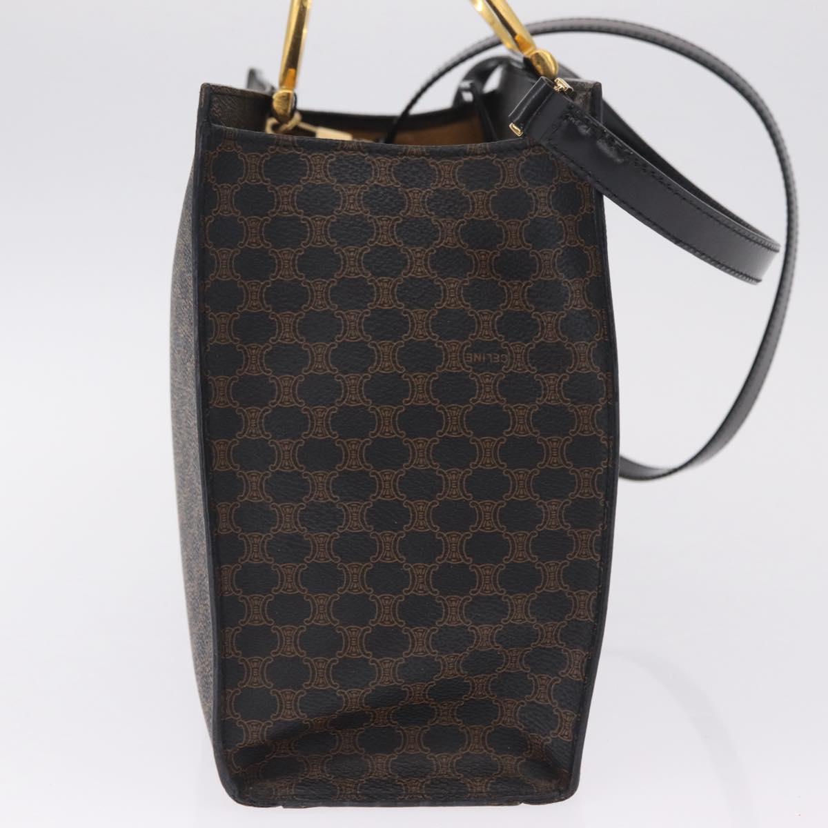CELINE Macadam Canvas Hand Bag PVC Leather 2way Black Gold Auth 210448A