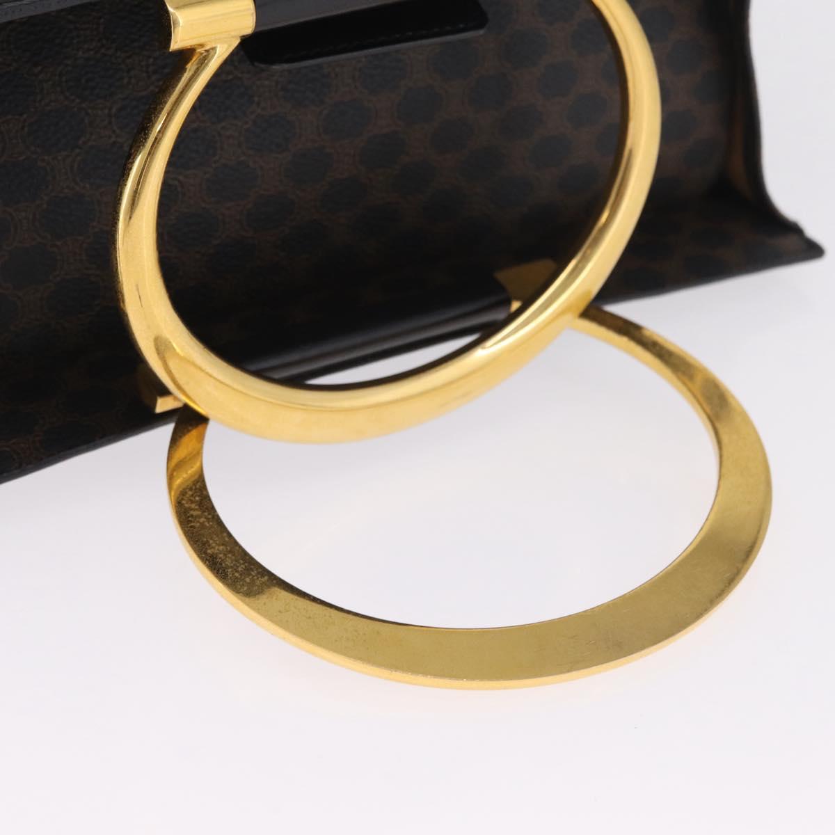 CELINE Macadam Canvas Hand Bag PVC Leather 2way Black Gold Auth 210448A