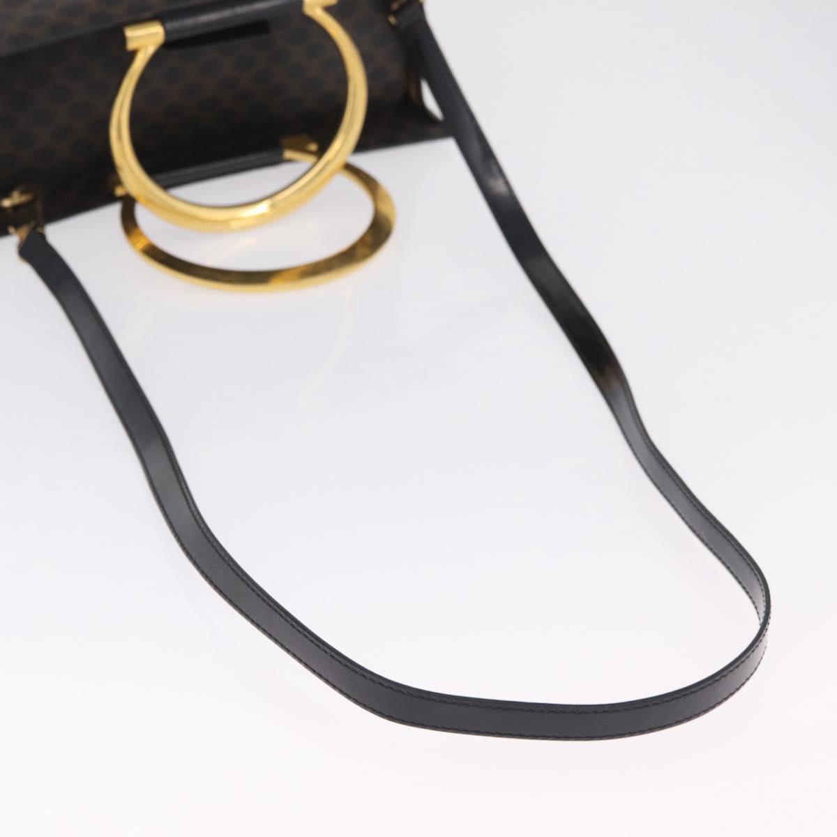CELINE Macadam Canvas Hand Bag PVC Leather 2way Black Gold Auth 210448A