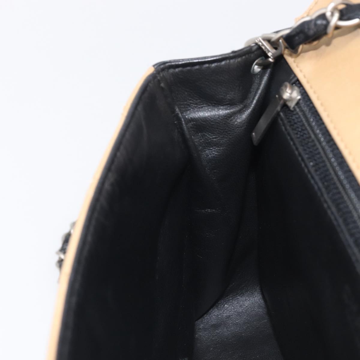 CHANEL Matelasse Chain Shoulder Bag Lamb Skin Black Beige CC Auth 210449V