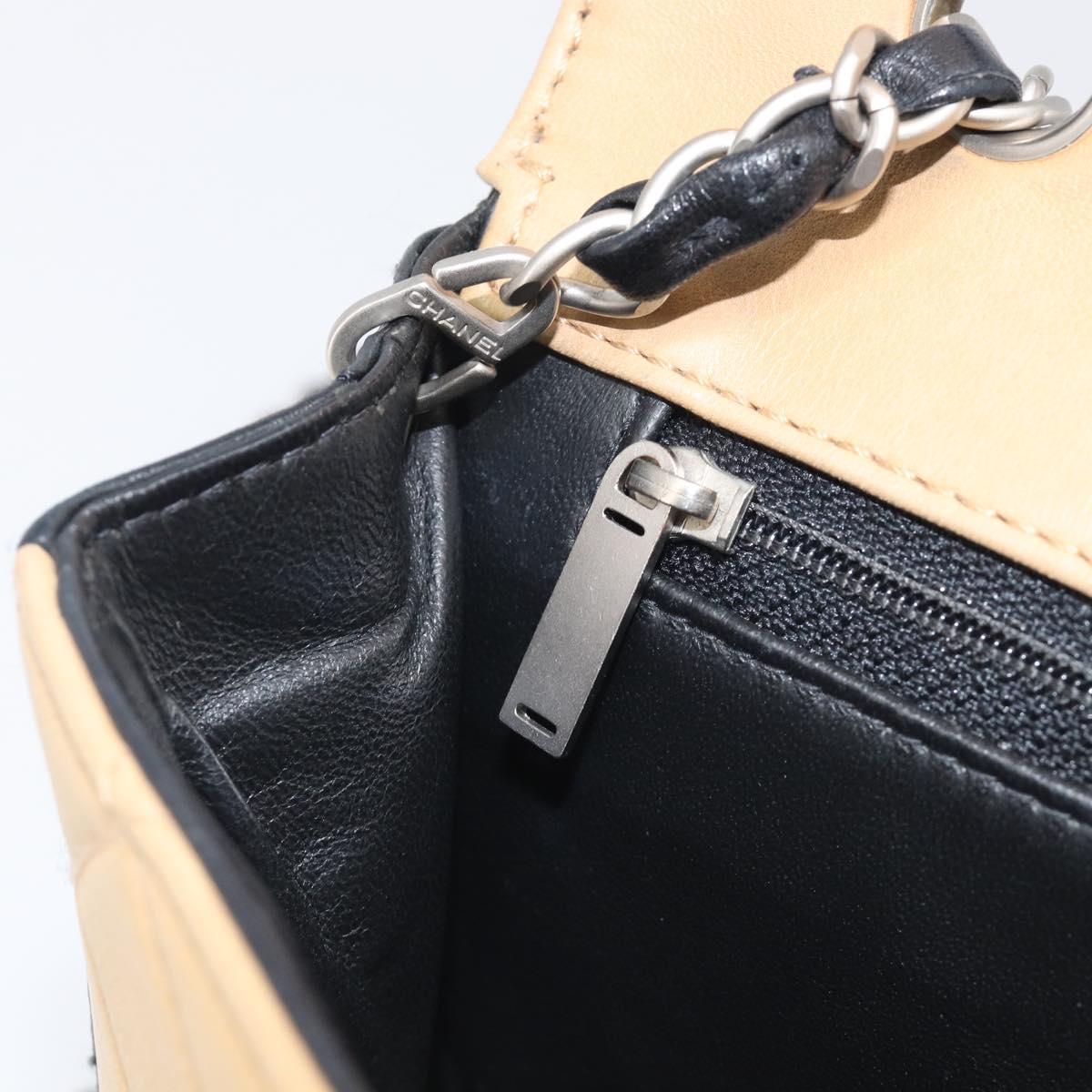 CHANEL Matelasse Chain Shoulder Bag Lamb Skin Black Beige CC Auth 210449V