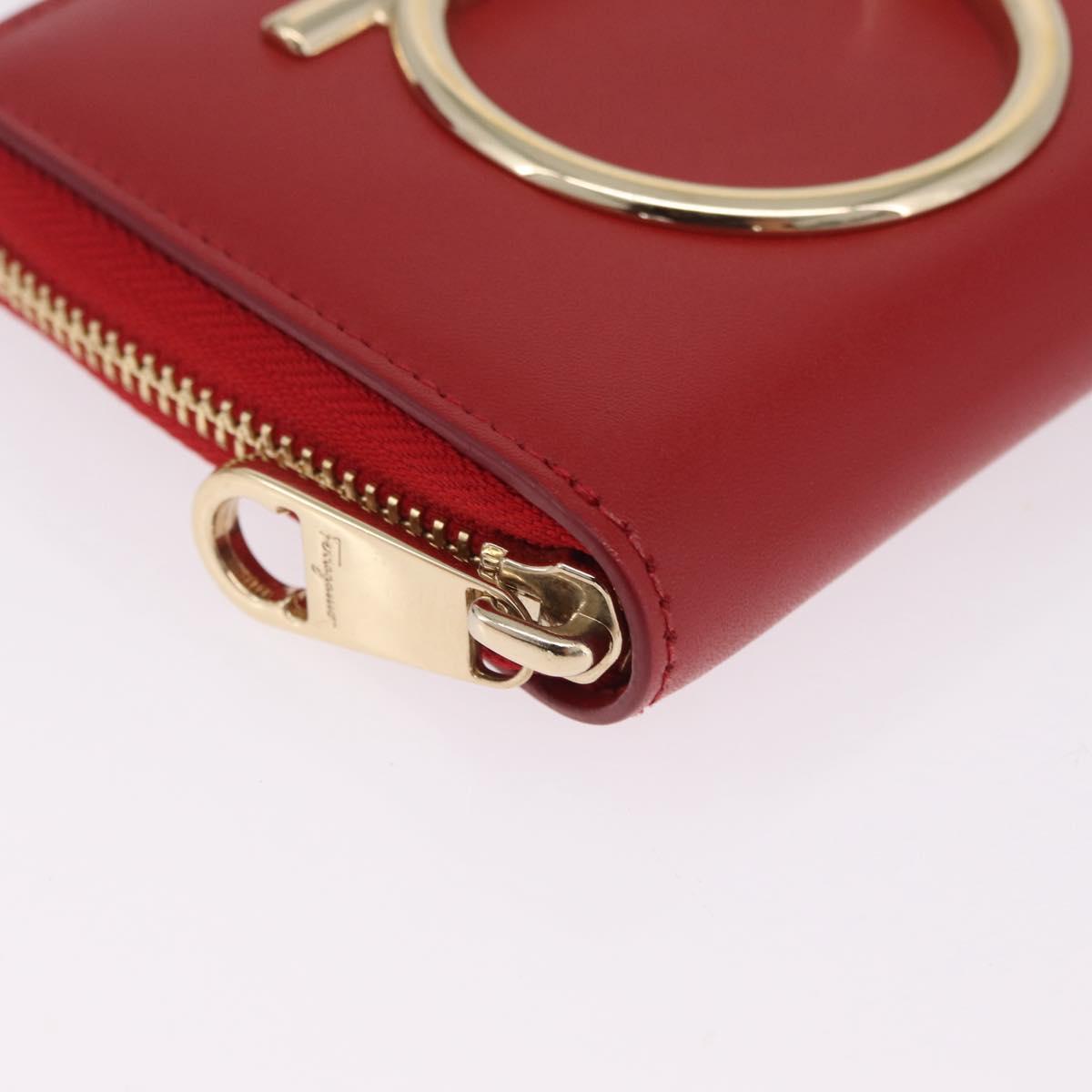Salvatore Ferragamo Wallet Leather Red Gold Auth 210451M
