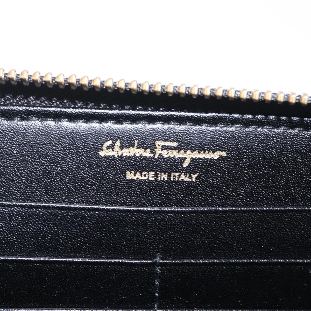 Salvatore Ferragamo Wallet Leather Black Gold Auth 210452M