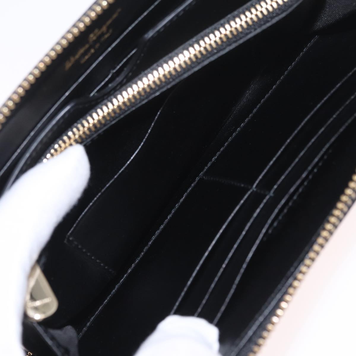 Salvatore Ferragamo Wallet Leather Black Gold Auth 210452M