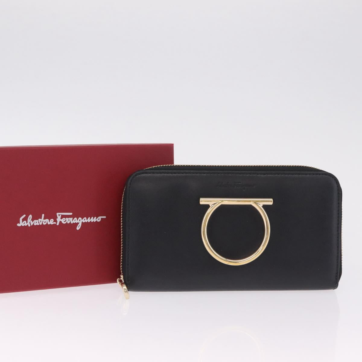 Salvatore Ferragamo Wallet Leather Black Gold Auth 210452M