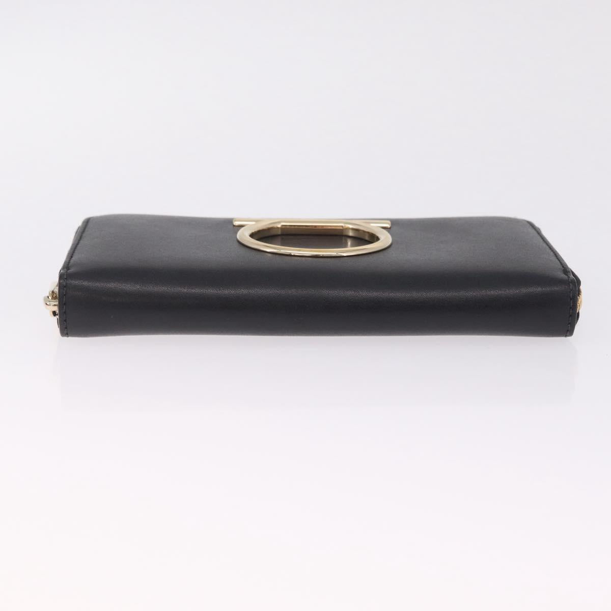 Salvatore Ferragamo Wallet Leather Black Gold Auth 210452M