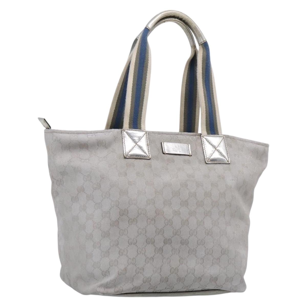 GUCCI GG Canvas Tote Bag Silver 131231 Auth 210453