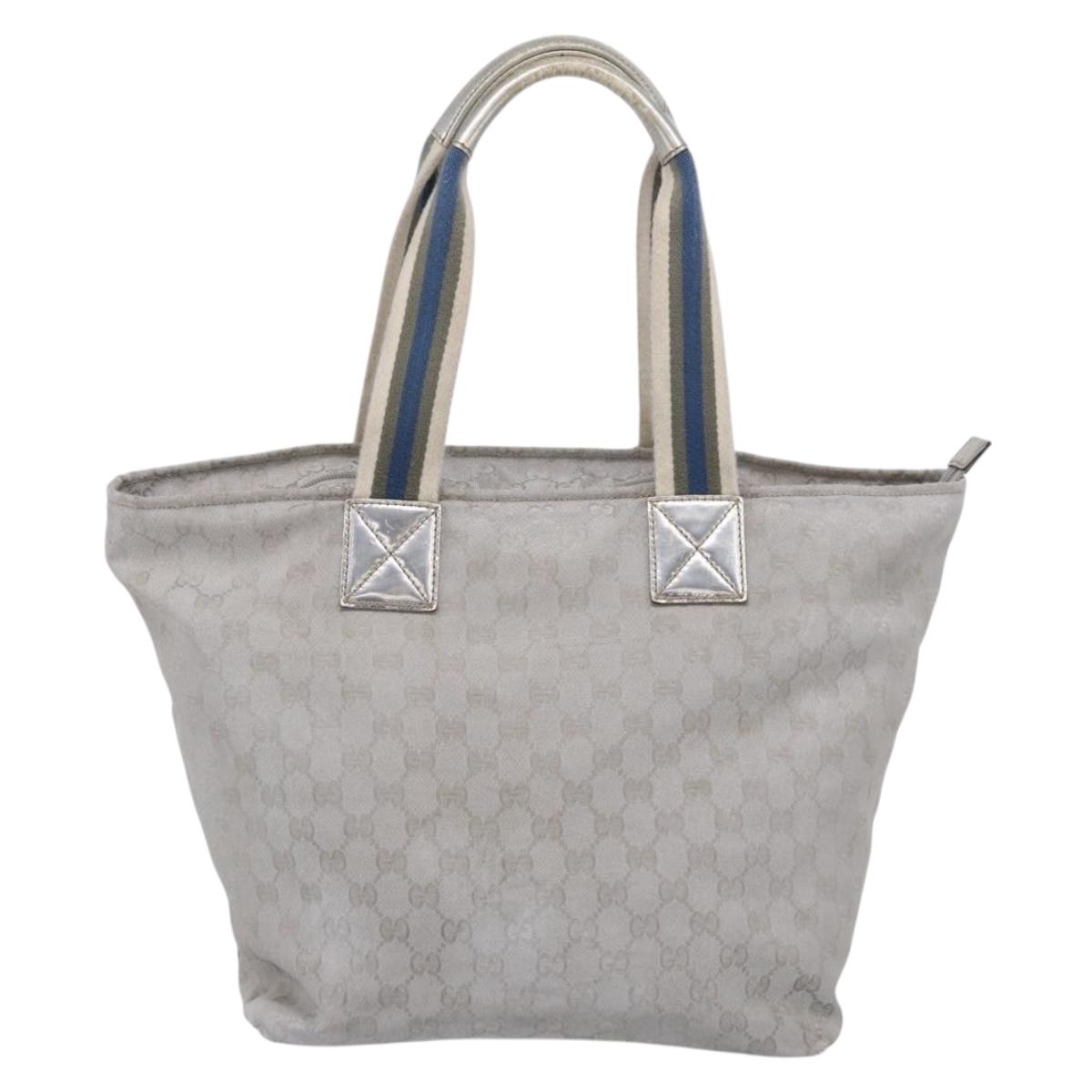 GUCCI GG Canvas Tote Bag Silver 131231 Auth 210453