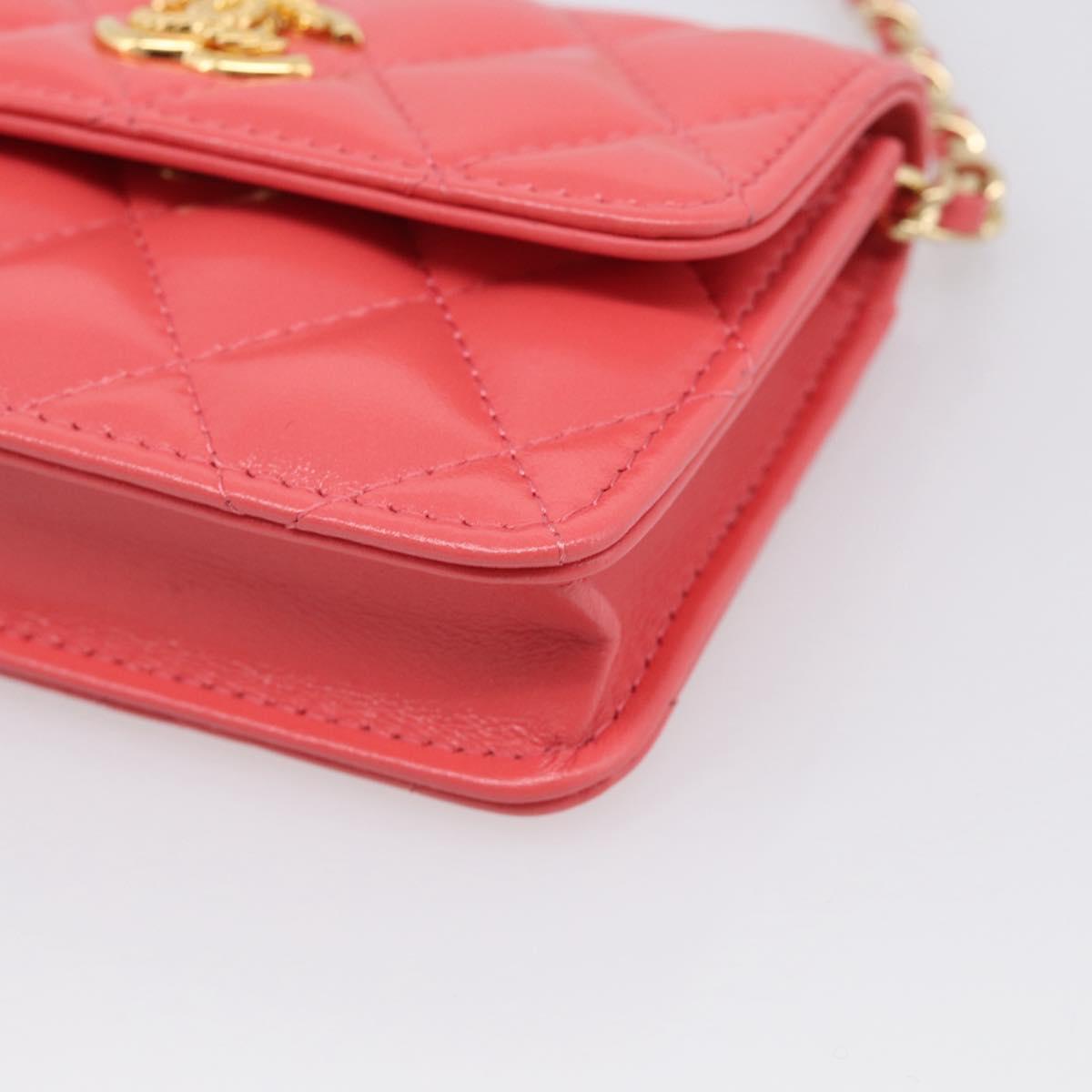 CHANEL Matelasse Chain Wallet Bag Lamb Skin Pink Gold CC Auth 210454SAM