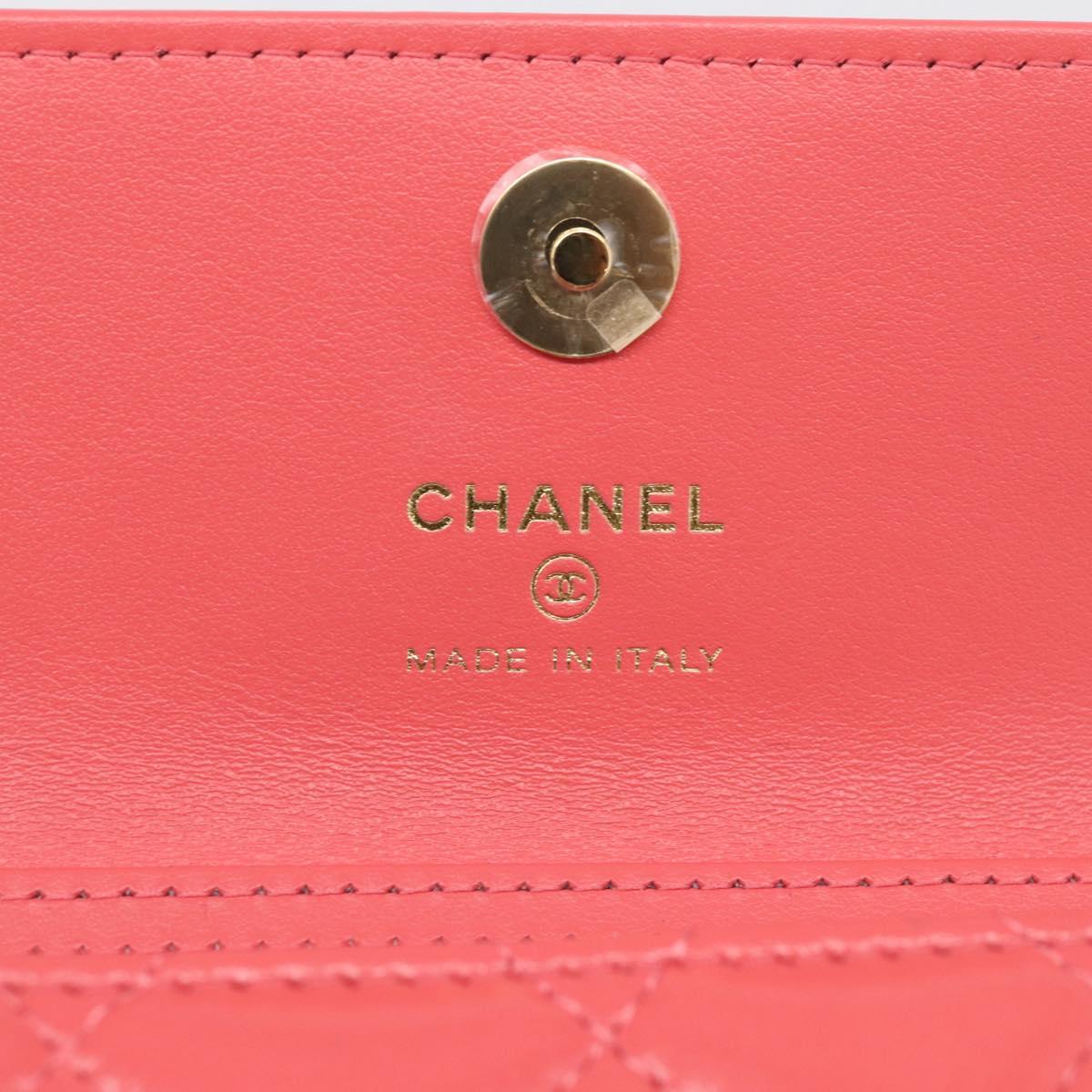 CHANEL Matelasse Chain Wallet Bag Lamb Skin Pink Gold CC Auth 210454SAM