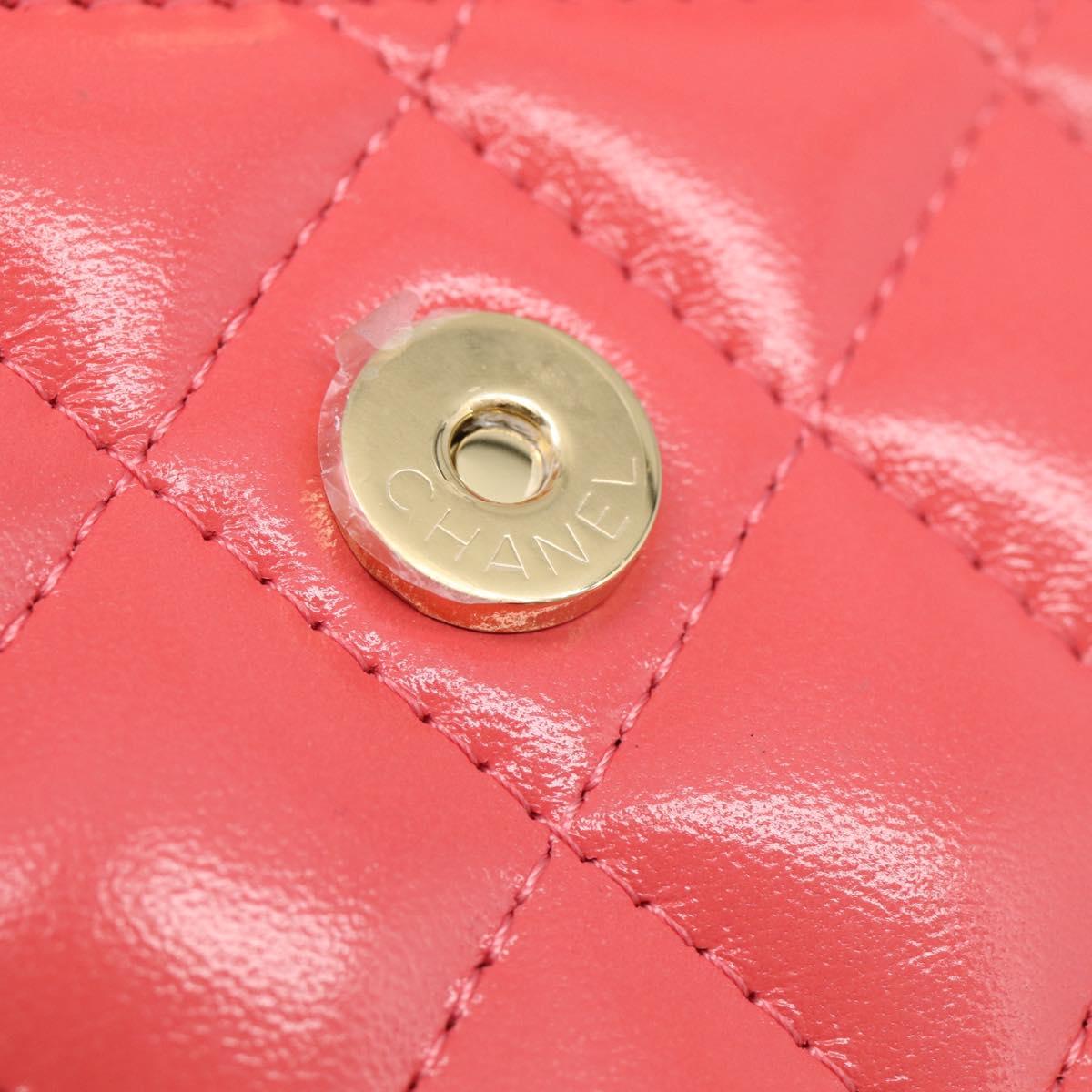 CHANEL Matelasse Chain Wallet Bag Lamb Skin Pink Gold CC Auth 210454SAM