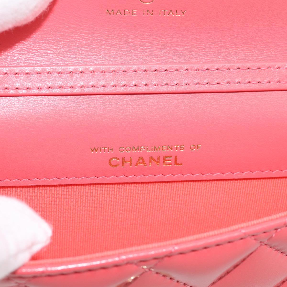 CHANEL Matelasse Chain Wallet Bag Lamb Skin Pink Gold CC Auth 210454SAM