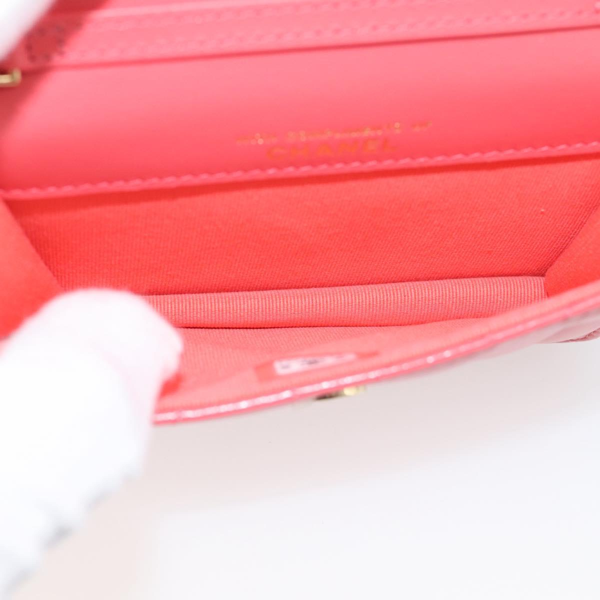 CHANEL Matelasse Chain Wallet Bag Lamb Skin Pink Gold CC Auth 210454SAM