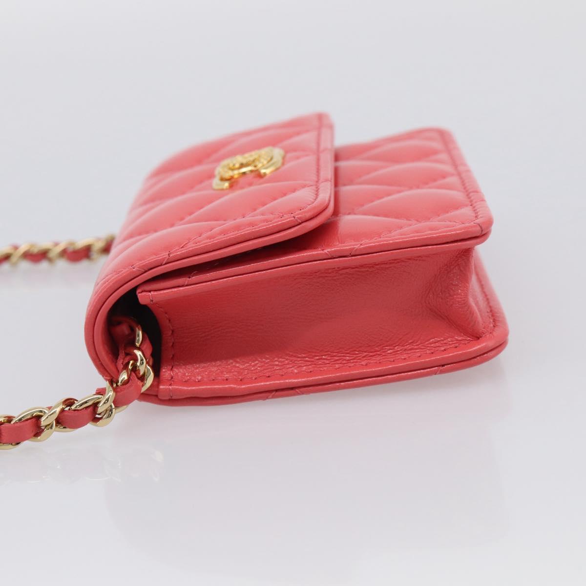 CHANEL Matelasse Chain Wallet Bag Lamb Skin Pink Gold CC Auth 210454SAM
