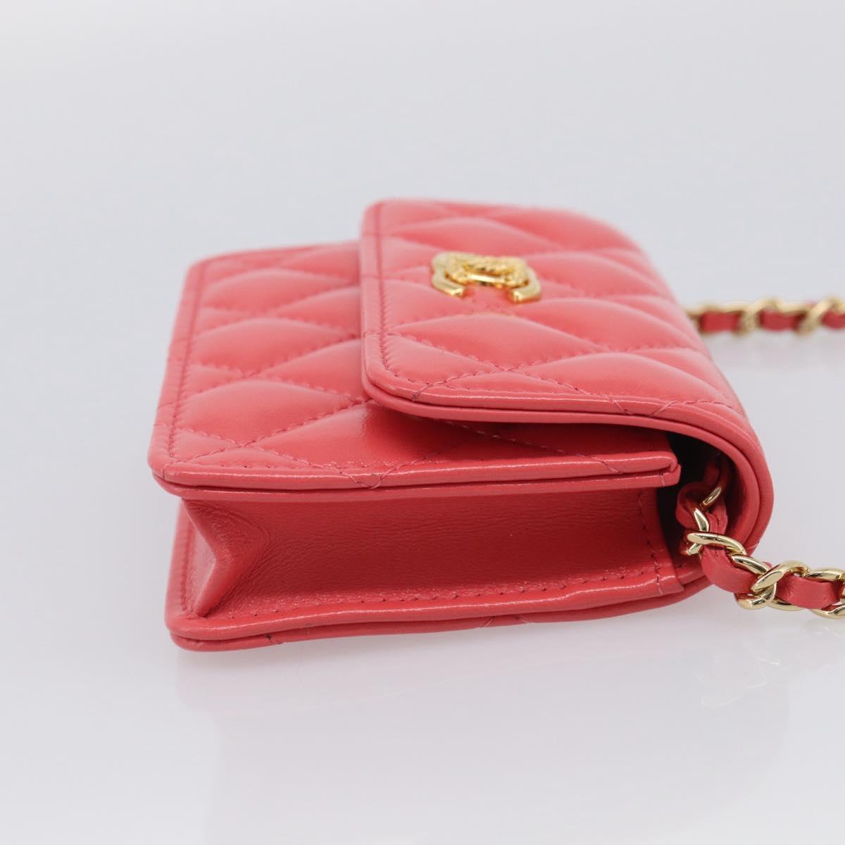 CHANEL Matelasse Chain Wallet Bag Lamb Skin Pink Gold CC Auth 210454SAM