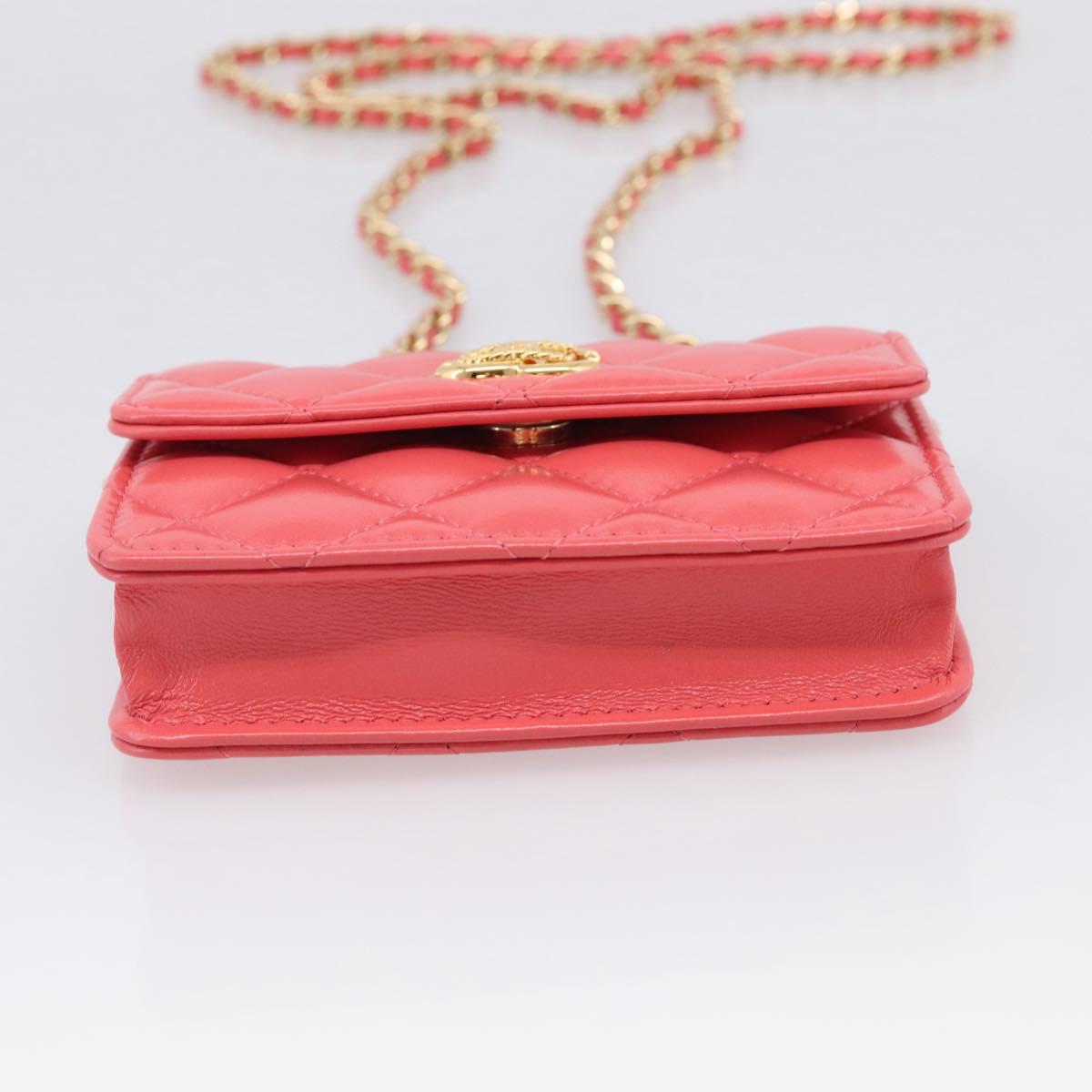 CHANEL Matelasse Chain Wallet Bag Lamb Skin Pink Gold CC Auth 210454SAM