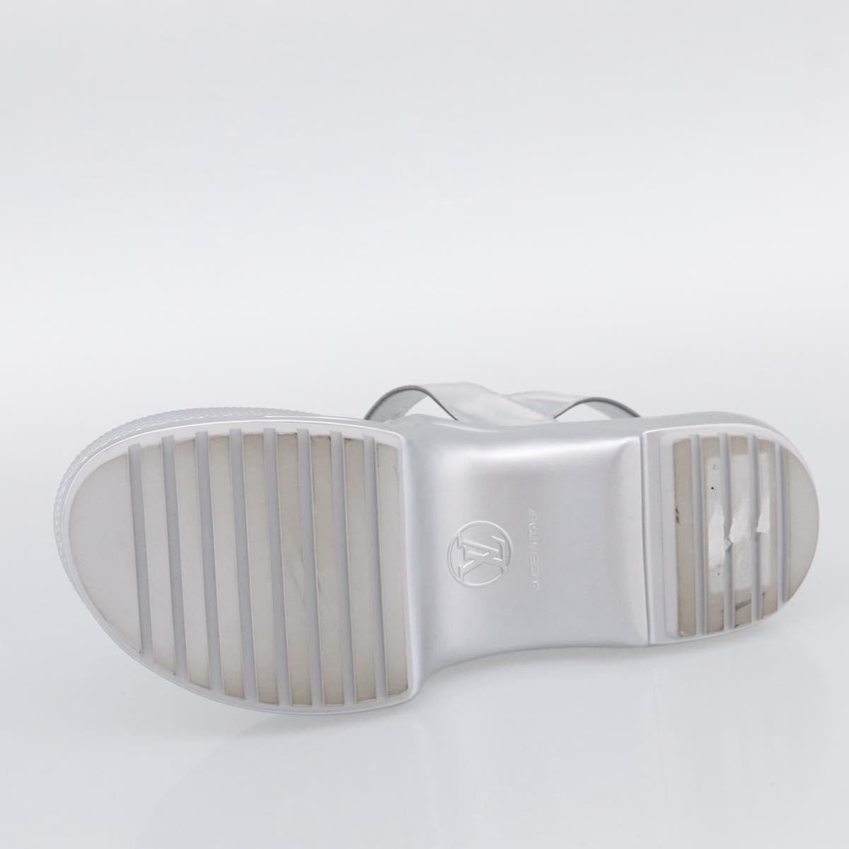 LOUIS VUITTON Sandals Leather 37 Silver LV Auth 210460M