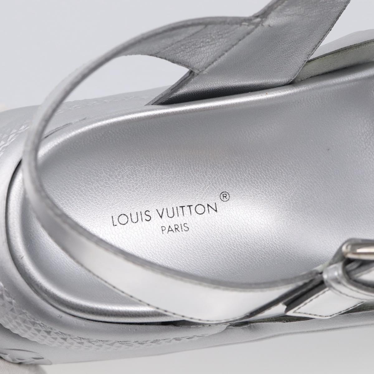 LOUIS VUITTON Sandals Leather 37 Silver LV Auth 210460M