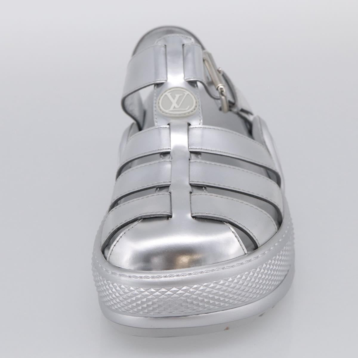 LOUIS VUITTON Sandals Leather 37 Silver LV Auth 210460M