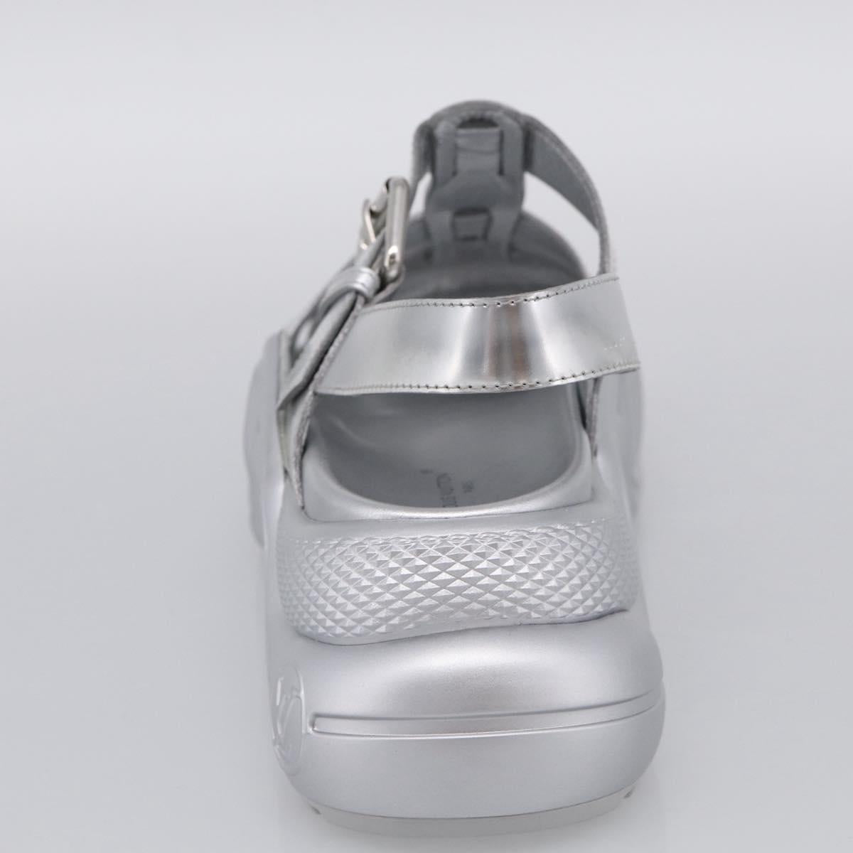 LOUIS VUITTON Sandals Leather 37 Silver LV Auth 210460M