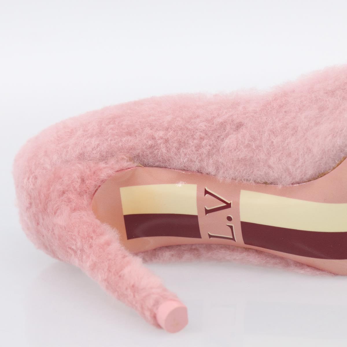 LOUIS VUITTON Pumps Leather Mouton 34 1/2 Pink LV Auth 210464M