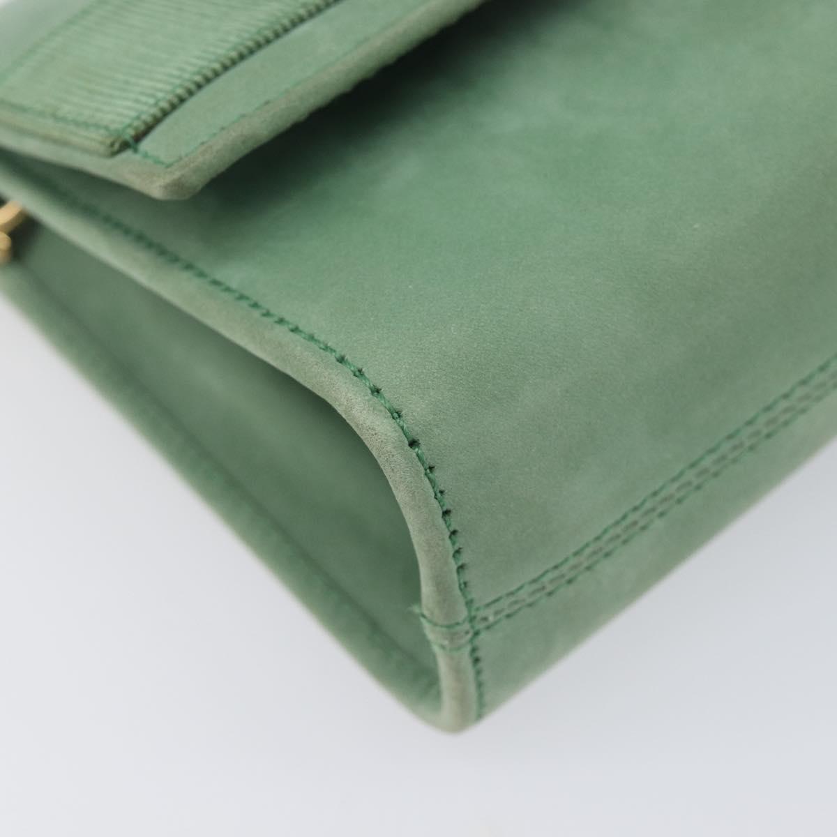 Salvatore Ferragamo Chain Shoulder Bag Suede Green Gold Auth 210472A