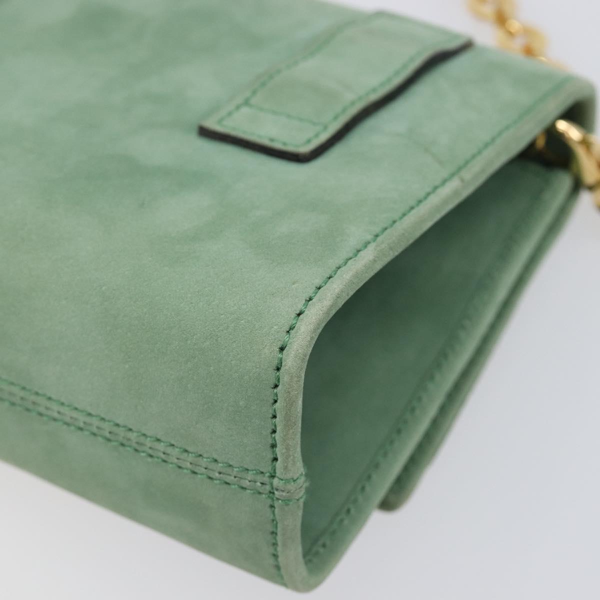 Salvatore Ferragamo Chain Shoulder Bag Suede Green Gold Auth 210472A