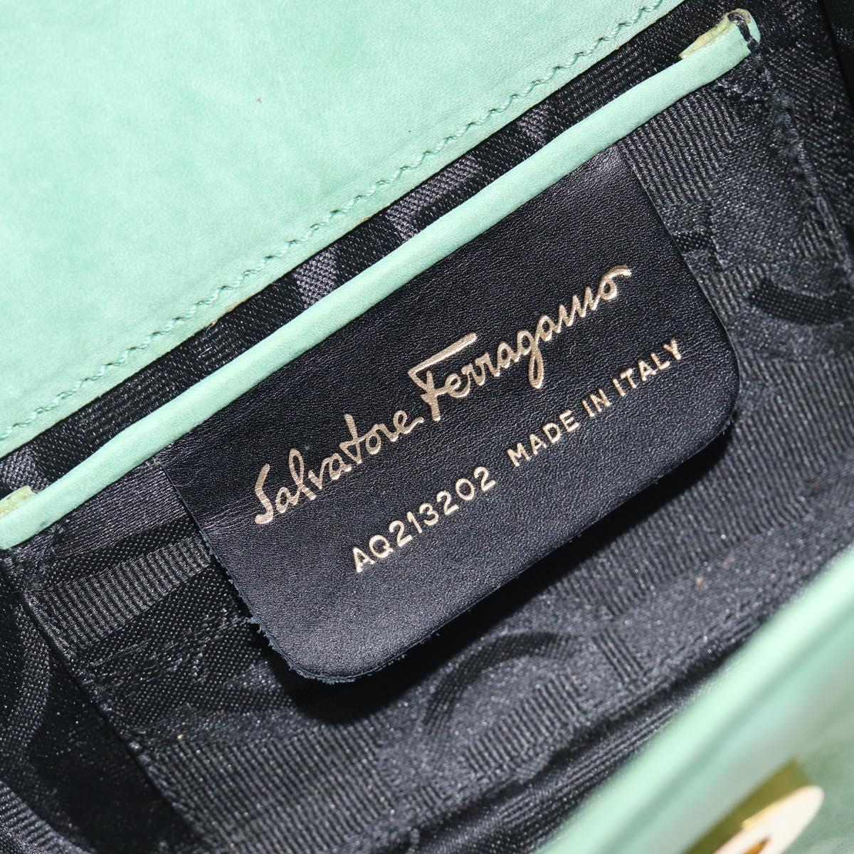 Salvatore Ferragamo Chain Shoulder Bag Suede Green Gold Auth 210472A