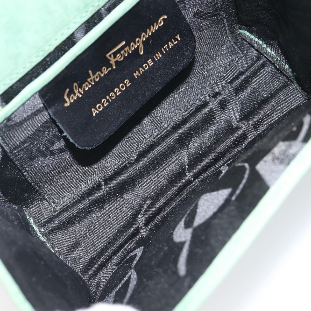 Salvatore Ferragamo Chain Shoulder Bag Suede Green Gold Auth 210472A
