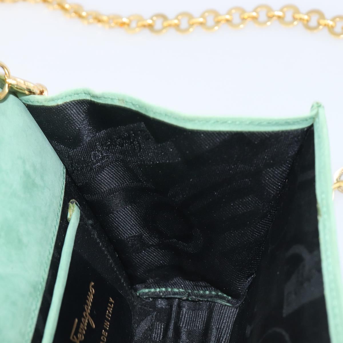 Salvatore Ferragamo Chain Shoulder Bag Suede Green Gold Auth 210472A
