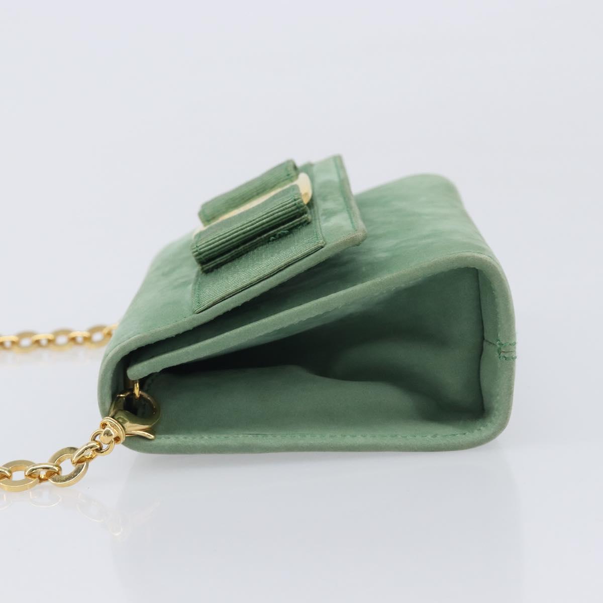 Salvatore Ferragamo Chain Shoulder Bag Suede Green Gold Auth 210472A