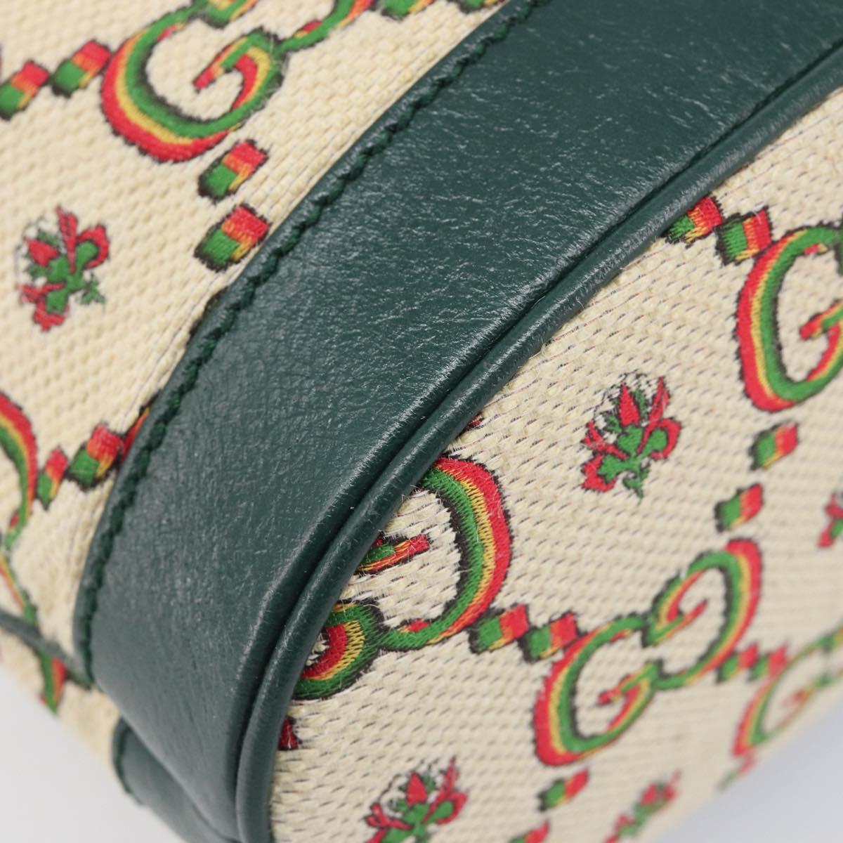 GUCCI 100th Anniversary Shoulder Bag Canvas Green Gold Tone 676682 Auth 210482V