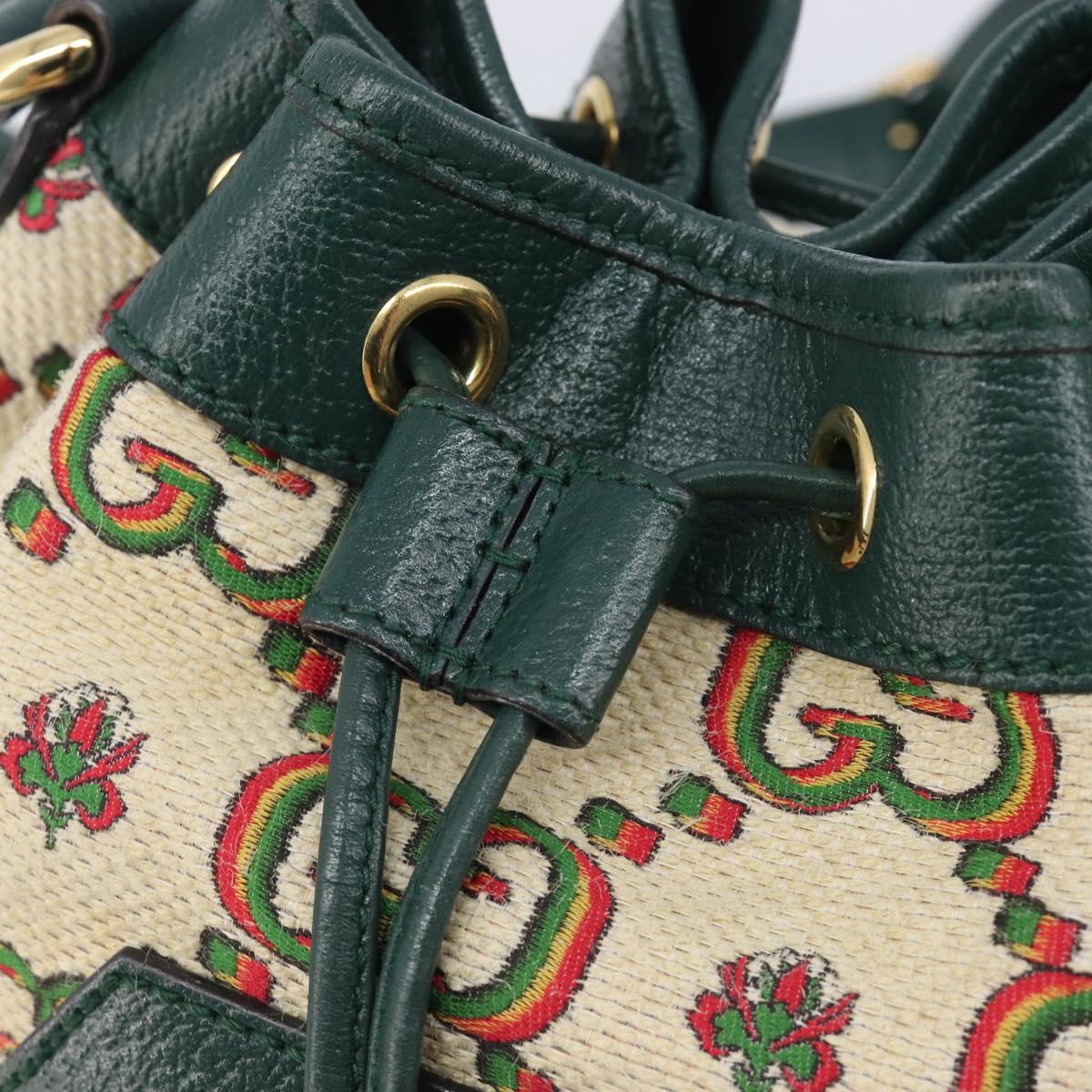 GUCCI 100th Anniversary Shoulder Bag Canvas Green Gold Tone 676682 Auth 210482V