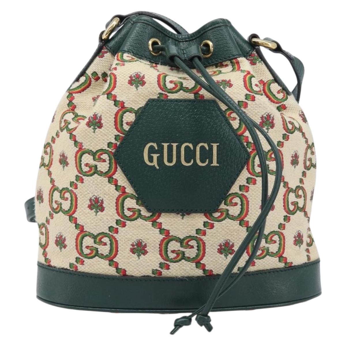 GUCCI 100th Anniversary Shoulder Bag Canvas Green Gold Tone 676682 Auth 210482V