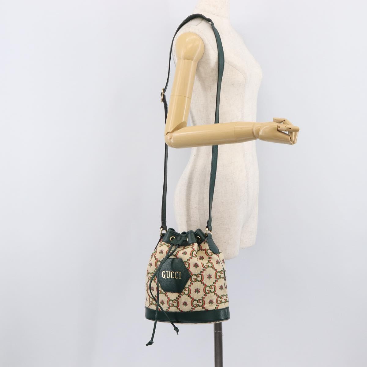 GUCCI 100th Anniversary Shoulder Bag Canvas Green Gold Tone 676682 Auth 210482V