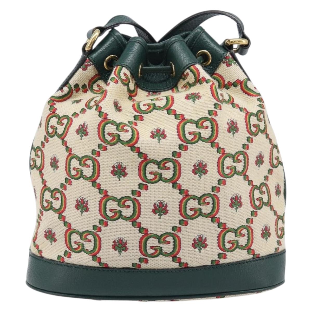 GUCCI 100th Anniversary Shoulder Bag Canvas Green Gold Tone 676682 Auth 210482V