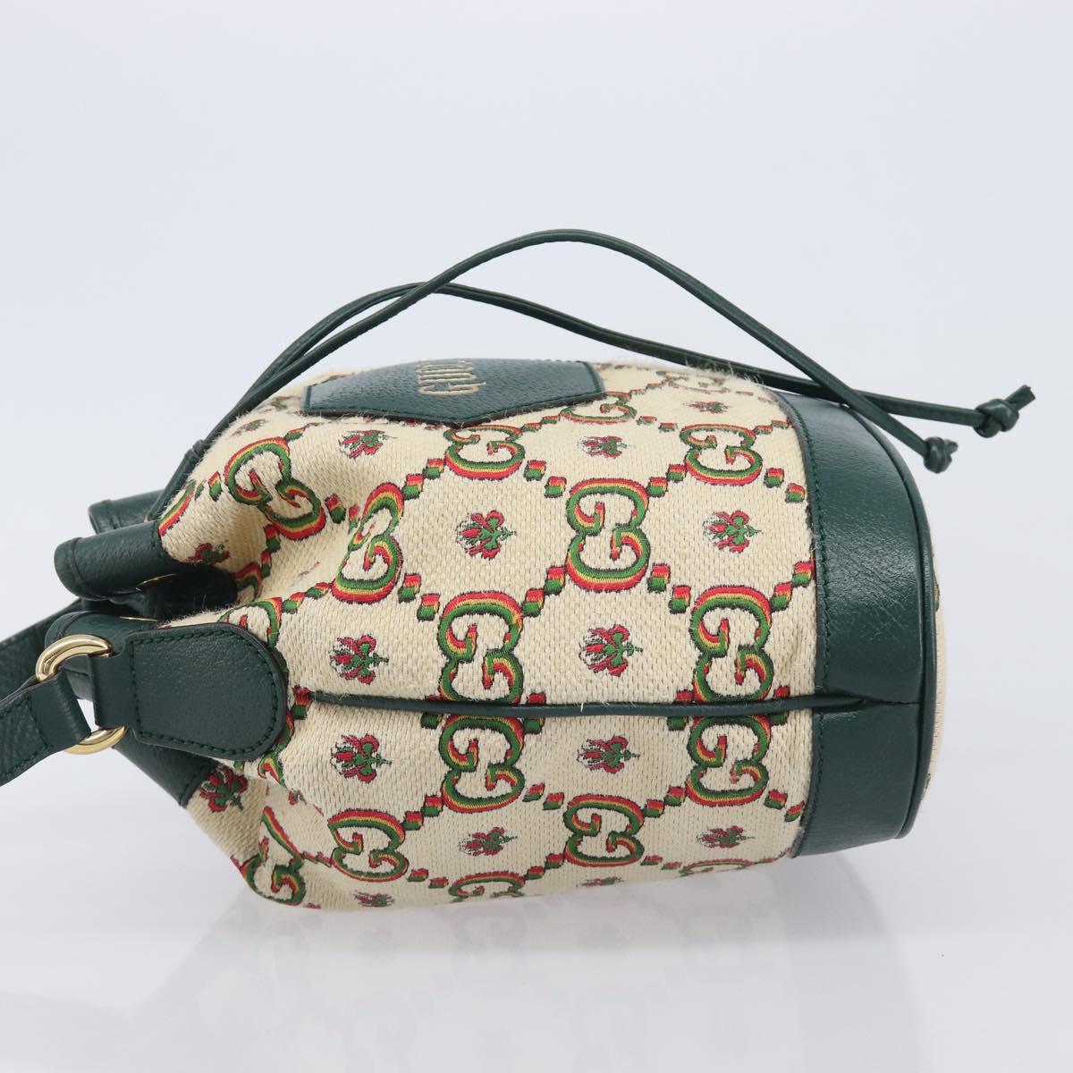 GUCCI 100th Anniversary Shoulder Bag Canvas Green Gold Tone 676682 Auth 210482V