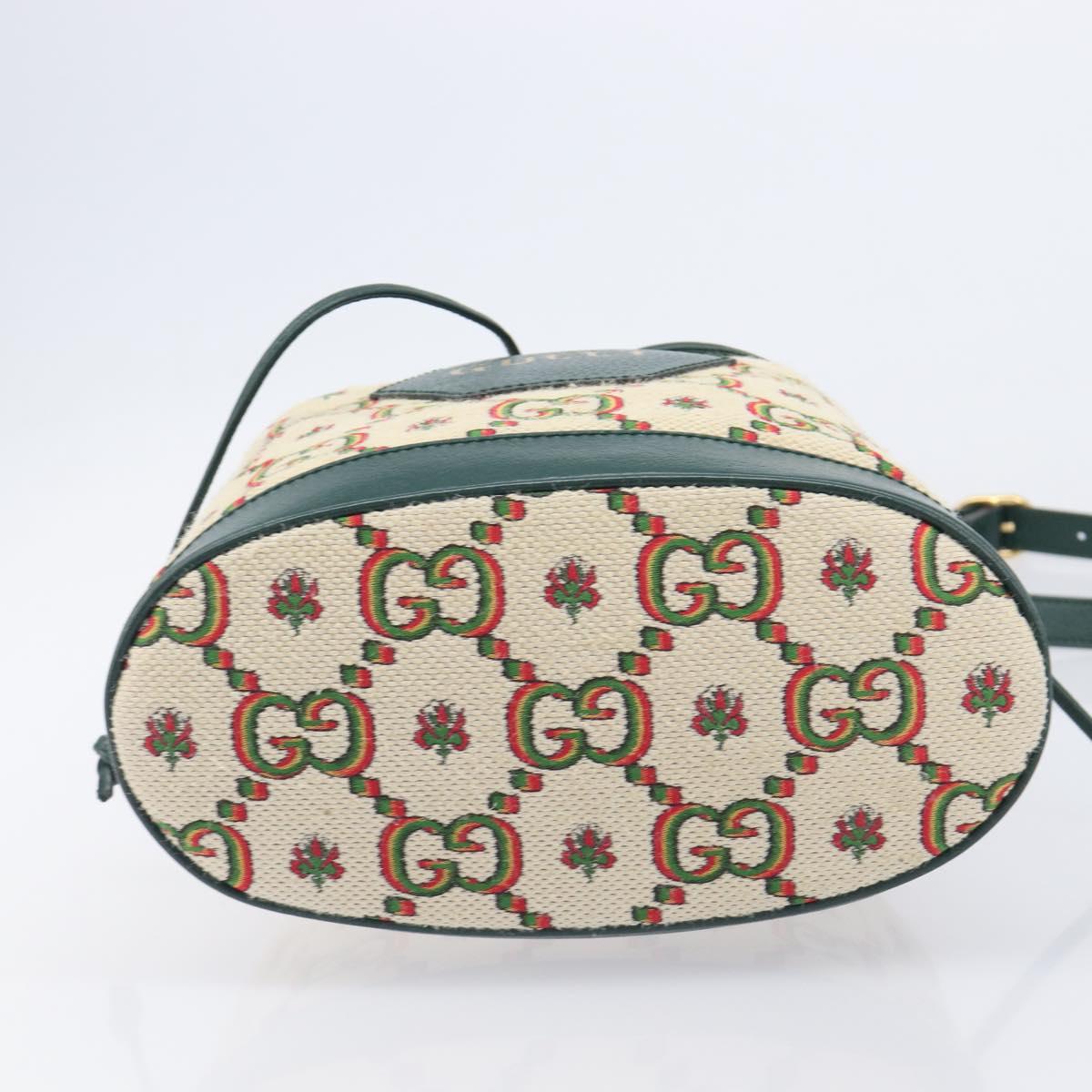 GUCCI 100th Anniversary Shoulder Bag Canvas Green Gold Tone 676682 Auth 210482V