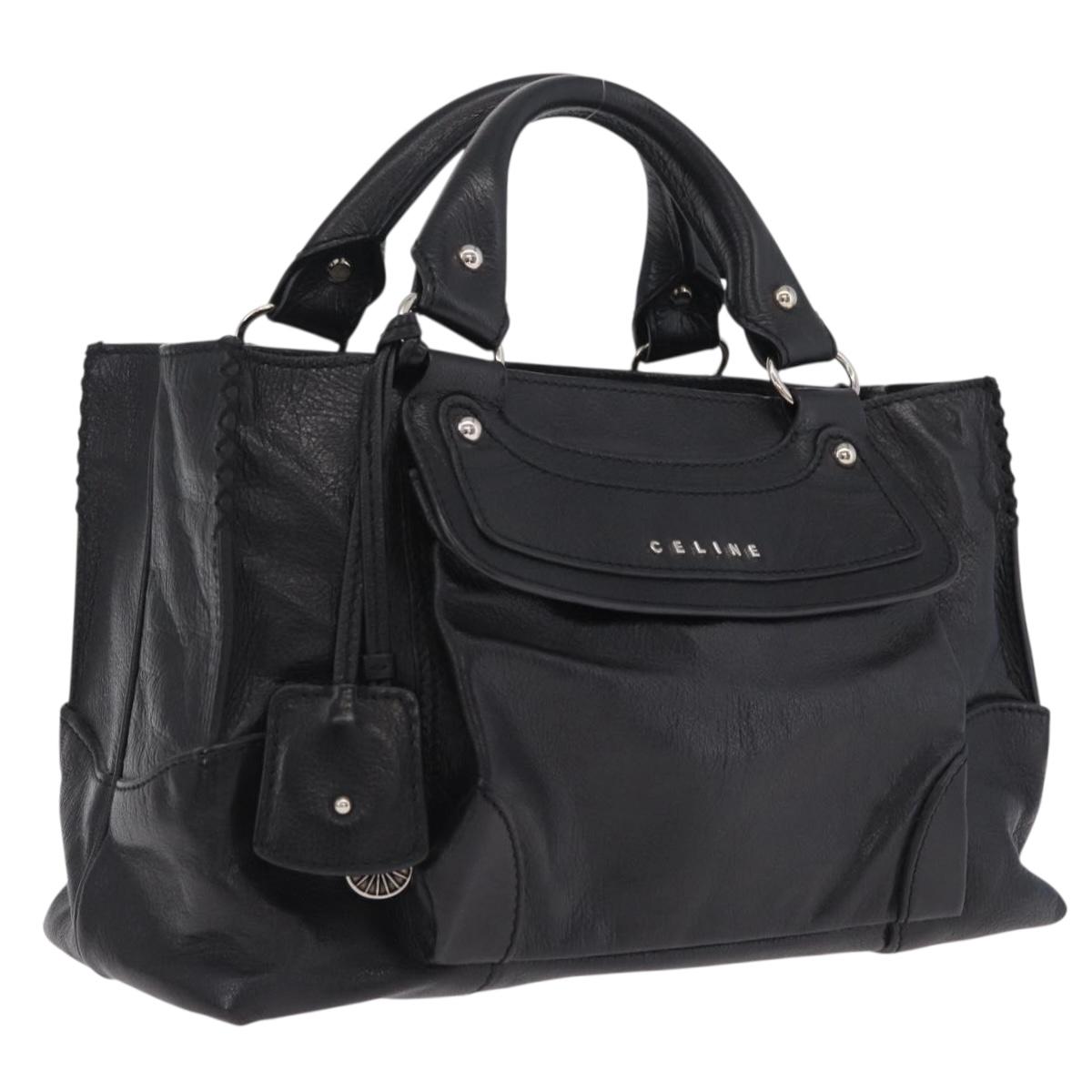 CELINE Hand Bag Leather Black Silver Auth 210485V