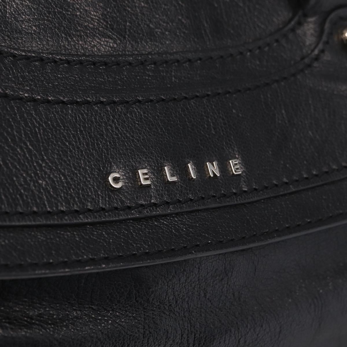 CELINE Hand Bag Leather Black Silver Auth 210485V